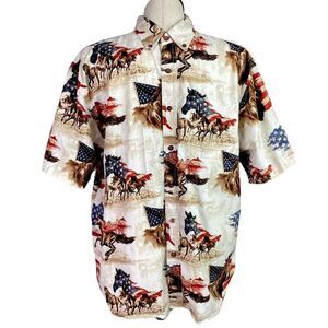Bit & Bridle Shirt Mens XL Ivory Western US Flag Horse Rodeo Cowboy Patriotic